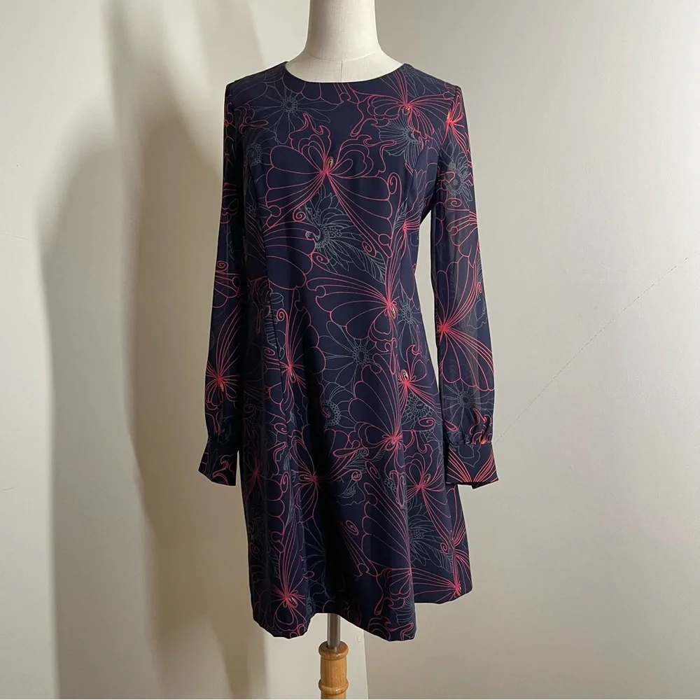 Julie Brown Women’s Julia- SZ 6-V-Neck Long Sheer Sleeves Butterfly Dress